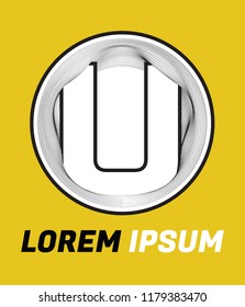 Letter U graphic creative line alphabet symbol outline in mesh hole. Vector elements for posters, t-shirts and cards.