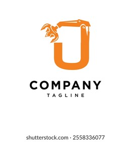 Letter U Grapple Excavator Logo Icon Vector