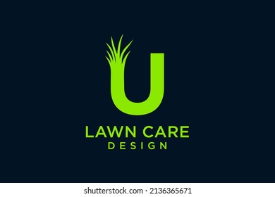 Letter U with Grass Logo template vector icon illustration