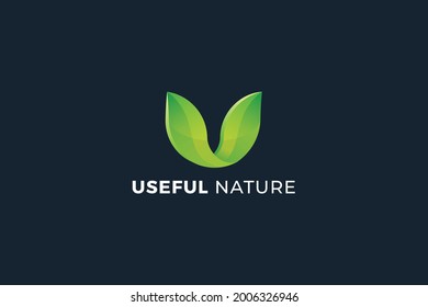 Letter U green color leaf natural logo