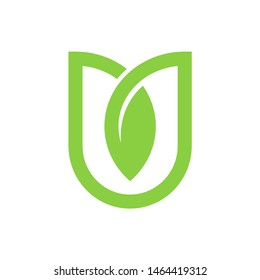 Letter U Green Leaf Plant Nature Farm Business Company Vector Logo Design