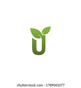  Letter U With green Leaf Symbol Logo Template