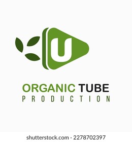 Letter U with Green Play Icon, Video, Media Play for Organic, Nature, Agriculture Media Information Channel Business Logo Idea Template