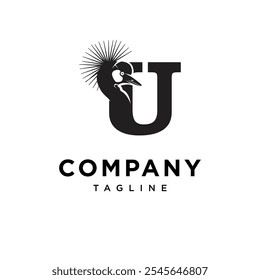 Letra U Gris Crowned Crane Logo Icon Vector