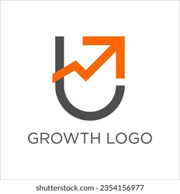 Letter U With GROW logo design. Linear creative minimal monogram symbol. Universal elegant vector logotype. Graphic alphabet symbol for corporate identity