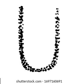 The letter U. Grunge ink alphabet, isolated on white background.  Vector illustration