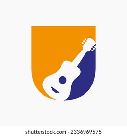 Letter U Guitar Logo. Guitarist Logo Concept With Guitar Icon. Festival and Music Symbol