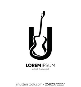 Letter U Guitar Silhouette Logo Design Vector Icon Graphic Emblem Symbol Illustration