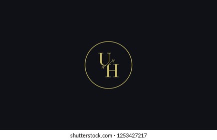 LETTER U AND H FLOWER LOGO WITH CIRCLE FRAME FOR LOGO DESIGN OR ILLUSTRATION USE