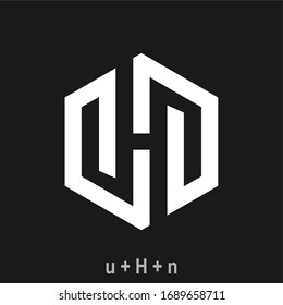 letter u, h, n with hexagon shape 