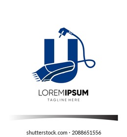 Letter U Hair Clipper Logo Design Vector Icon Graphic Emblem Illustration
