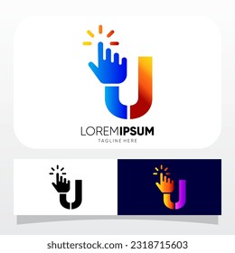 Letter U Hand Clicking Finger Cursor Mouse Logo Design Vector Icon Graphic Emblem Illustration