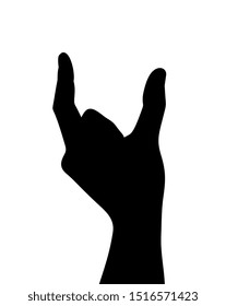 Letter U hand gesture, black hand silhouette, vector illustration