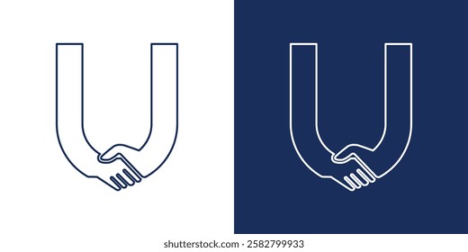 Letter U Hand Shake LINE logo icon vector template.