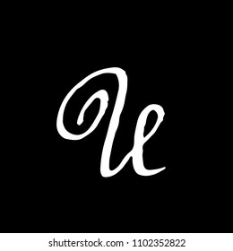 Letter U. Handwritten by dry brush. Rough strokes textured font. Vector illustration. Grunge style alphabet.