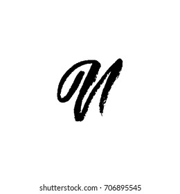 Letter U. Handwritten by dry brush. Rough strokes font. Vector illustration. Grunge style elegant alphabet