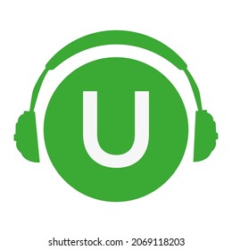 letter U head phone simple vector icon or logo with green coloro