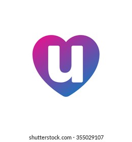 letter u heart shape icon logo purple blue