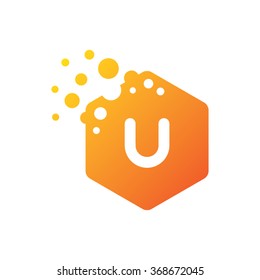 Letter U Hexagon Bubbles Vector