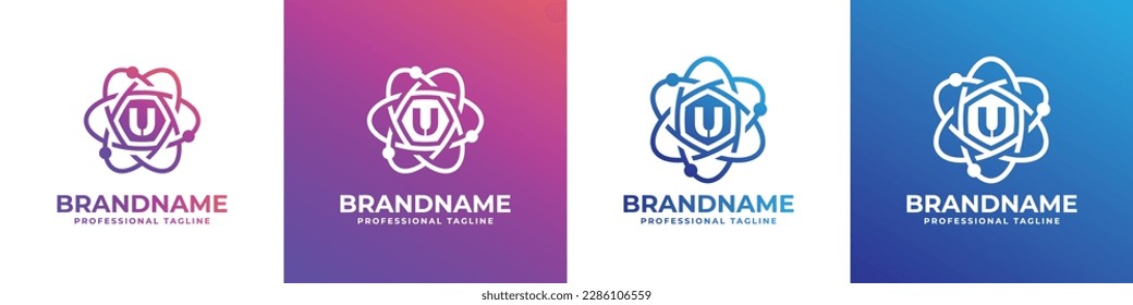Letter U Hexagon Cyber Technology Logo, Suitable for any business with U initial.