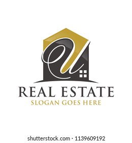 Letter U home initial logo design vector illustration