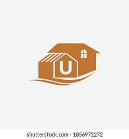 letter U and home logo design template elements
