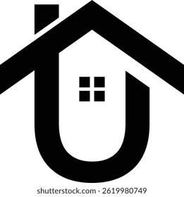 Letra U com logotipo Windows doméstico - Ícone de imobiliário, habitação, arquitetura, minimalista e marcas residenciais modernas