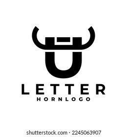 letter U with horn logo. letter with bull horn logo vector template.