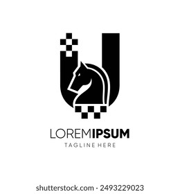 Letter U Horse Chess Logo Design Vector Icon Graphic Emblem Symbol Illustration