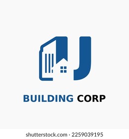 Letter U with House and Building Icon For Architect Construction Home Repair Business Logo Template