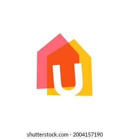 letter u house home overlapping color logo vector icon illustration