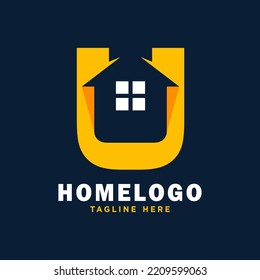 Inspiración de plantilla de diseño de logotipo de la Casa U de la Carta, Ilustración vectorial.