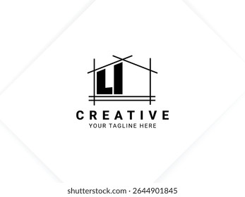 Letter U with house logo design for architect, construction and real estate