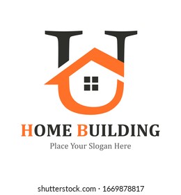 Letra u con plantilla de logotipo vectorial de casa. Adecuado para negocios, diseño web y propiedad
