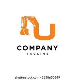 Letter U Hydraulic Mining Excavator Logo Icon Vector