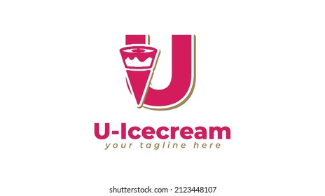 Letter u and ice cream logo design. vector