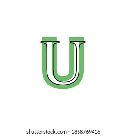 letter U icon with black border in green silhouette, environmentally sustainable style