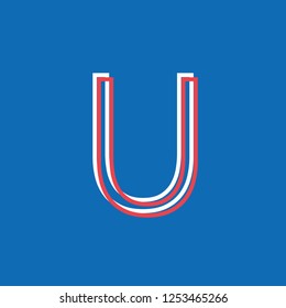 letter U icon constructed with lines, notice effect neon vector