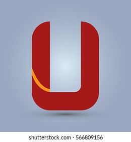 Letter U icon and logo template.  New Flat design and elegant typographic concept. One line yellow. red