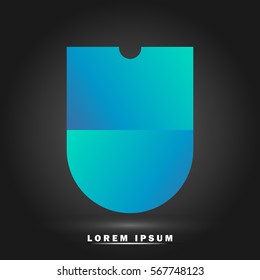 Letter U icon and logo template. Flat and elegant typographic. paper concept. gradient blue and green