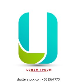 Letter U icon and logo template.  New  Flat elegant typographic. gradation with blue and green