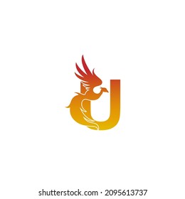 Letter U icon with phoenix logo design template illustration