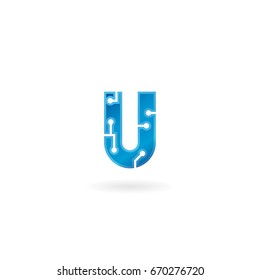 Letter U icon. Technology Smart logo, computer and data related business, hi-tech and innovative, electronic.