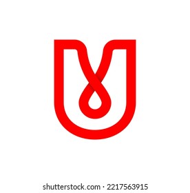 Letter U infinity sign. Cyclic red letter U. Modern natural endless loop. Futuristic logo corporate design.