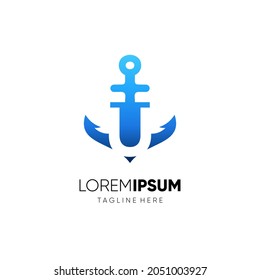 Letter U Initial Anchor Logo Design Vector Icon Graphic Illustration Background Template