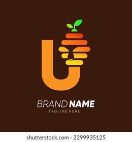 Buchstabe U - Illustration zum ersten Bienenstocklogo, Vektorsymbol für grafisches Emblem