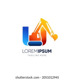 Letter U Initial Excavator Logo Design Vector Icon Graphic Illustration Background Template