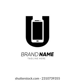 Letter U Initial Handphone Logo Design Vector Icon Graphic Emblem Illustration 