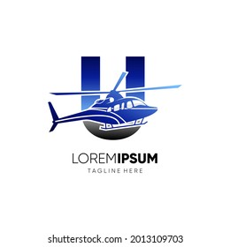 Letter U Initial Helicopter Logo Design Vector Icon Graphic Illustration