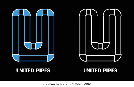 Letter U Initial Logo shaped from Bending Pipes. Fit for business, company logo, card, architecture, water related, etc.